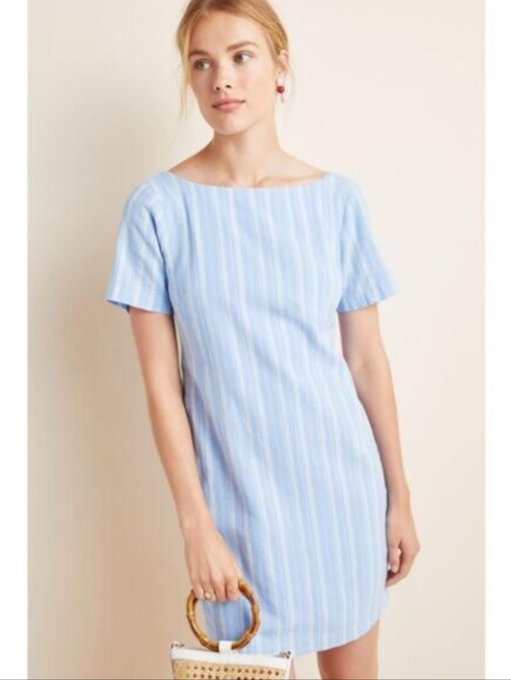 Anthropologie Cape May Light Blue & White Striped Mini Dress